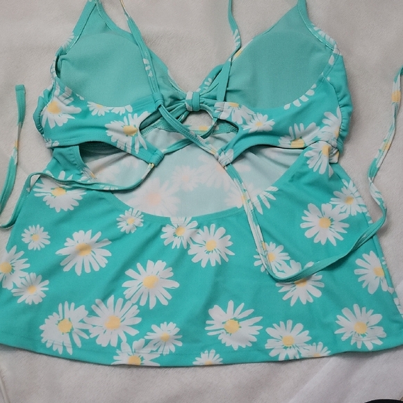 Arizona Jean Company Teal Floral Swim Top Size L - Picture 4 of 7